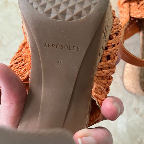 Aerosoles Sz 8 Santiago Raffia Platform Slingback Pump Orange and Cork - Picture 13 of 14